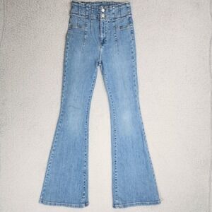 We The Free Jeans Womens 27 Light Wash High Rise Flare Leg Stretch Denim Blue